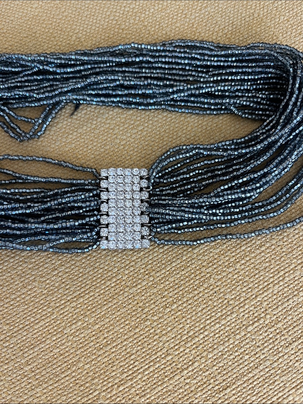 Multi-Strand Hematite Beaded Choker with embellished Rhinestones
